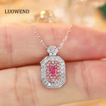 Load image into Gallery viewer, LUOWEND 18K White Gold Real Natural Pink Diamond Pendant Necklace for Women