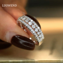 Load image into Gallery viewer, LUOWEND 18K White Gold Real Natural Diamond Ring for Women