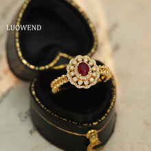 Load image into Gallery viewer, LUOWEND 18K Yellow Gold Real Natural Diamond&Ruby Ring for Women
