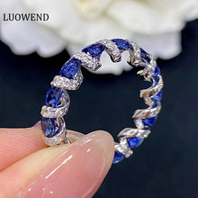 Load image into Gallery viewer, LUOWEND 18K White Gold Real Natural Sapphire Gemstone Ring for Women