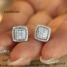 Load image into Gallery viewer, LUOWEND 18K White Gold Natural Diamond Stud Earrings for Women