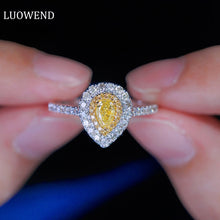 Load image into Gallery viewer, LUOWEND 18K White Gold Real Natural Yellow Diamond Ring for Women