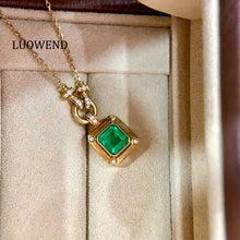 Load image into Gallery viewer, LUOWEND 18K Yellow Gold Natural Emerald Necklace for Women