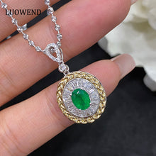 Load image into Gallery viewer, LUOWEND 18K White and Yellow Gold Real Natural Emerald Gemstone Necklace for Women