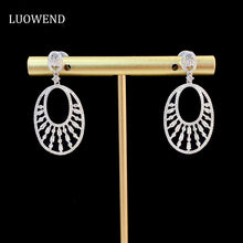 Load image into Gallery viewer, LUOWEND 18K White Gold Real Natural Diamond Drop Earrings for Women
