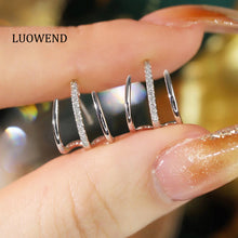 Load image into Gallery viewer, LUOWEND 18K White Gold Real Natural Diamond Stud Earrings for Women