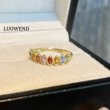Load image into Gallery viewer, LUOWEND 18K Yellow Gold Natural Color Sapphire Ring for Women