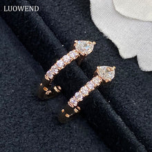 Load image into Gallery viewer, LUOWEND 18K White or Rose Gold Real Natural Diamond Hoop Earrings for Women