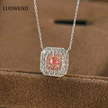 Load image into Gallery viewer, LUOWEND 18K White Gold Real Natural Pink Diamond Pendant Necklace for Women