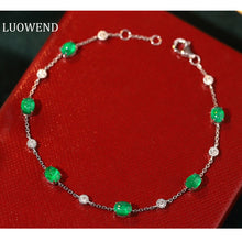 Load image into Gallery viewer, LUOWEND 18K White Gold Real Natural Emerald and Diamond Gemstone Bracelet for Women