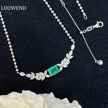Load image into Gallery viewer, LUOWEND 18K White Gold Real Natural Emerald Gemstone Necklace for Women