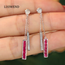 Load image into Gallery viewer, LUOWEND 18K White Gold Real Ruby and Diamond Gemstone Earrings for Women