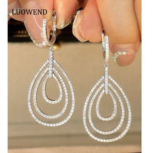 Load image into Gallery viewer, LUOWEND 18K White Gold Natural Diamond Drop Earrings for Women