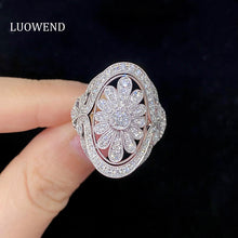 Load image into Gallery viewer, LUOWEND 18K White Gold Real Natural Diamond Ring for Women
