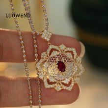 Load image into Gallery viewer, LUOWEND 18K Yellow Gold Real Natural Diamond Natural Ruby Necklace for Women