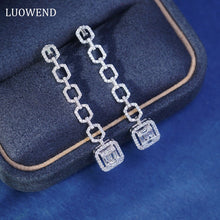 Load image into Gallery viewer, LUOWEND 18K White Gold Real Natural Diamond Drop Earrings for Women
