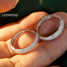 Load image into Gallery viewer, LUOWEND 18K White Gold Real Natural Diamond Hoop Earrings for Women