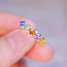 Load image into Gallery viewer, LUOWEND 18K Yellow Gold Real Natural Aquamarine and Diamond Gemstone Ring for Women