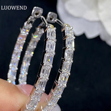 Load image into Gallery viewer, LUOWEND 18K White Gold Real Natural Diamond Hoop Earrings for Women