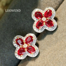 Load image into Gallery viewer, LUOWEND 18K White Gold Natural Ruby Earrings for Women