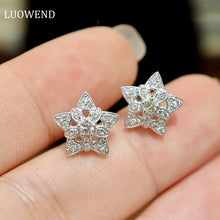 Load image into Gallery viewer, LUOWEND 18K White Gold Real Natural Diamond Stud Earrings for Women