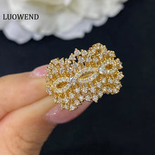 Load image into Gallery viewer, LUOWEND 18K Yellow Gold Real Natural Diamond Ring for Women