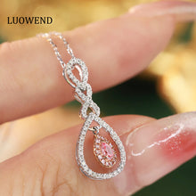 Load image into Gallery viewer, LUOWEND 18K White Gold Real Natural Pink Diamond Pendant Necklace for Women