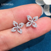 Load image into Gallery viewer, LUOWEND 18K White Gold Real Natural Diamond Stud Earrings for Women