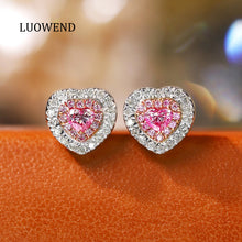 Load image into Gallery viewer, LUOWEND 18K White Gold Real Natural Pink Diamond Stud Earrings for Women