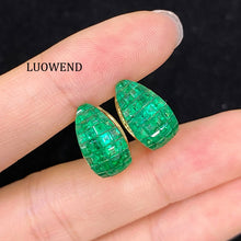 Load image into Gallery viewer, LUOWEND 18K Yellow Gold Natural Emerald Earrings for Women