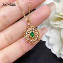 Load image into Gallery viewer, LUOWEND 18K Yellow Gold Real Natural Emerald Gemstone Necklace for Women