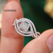 Load image into Gallery viewer, LUOWEND 18K White Gold Real Natural Diamond Ring for Women