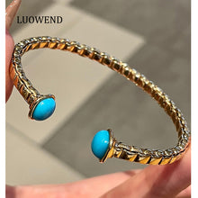 Load image into Gallery viewer, LUOWEND 18K Yellow Gold Natural Turquoise Bangle for Women