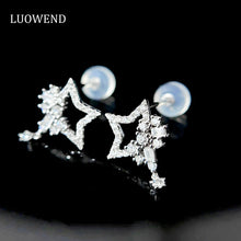 Load image into Gallery viewer, LUOWEND 18K White Gold Real Natural Diamond Stud Earrings for Women