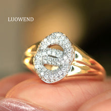 Load image into Gallery viewer, LUOWEND 18K Yellow Gold Natural Diamond Ring for Women
