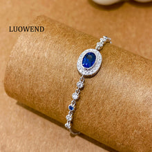 Load image into Gallery viewer, LUOWEND 18K White Gold Real Natural Diamond and Sapphire Ring for Women