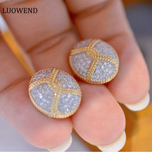 Load image into Gallery viewer, LUOWEND 18K Yellow Gold Real Natural Diamond Stud Earrings for Women