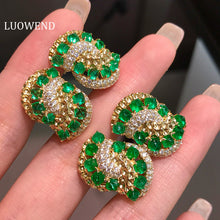 Load image into Gallery viewer, LUOWEND 18K Yellow Gold Natural Emerald Earrings for Women