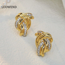 Load image into Gallery viewer, LUOWEND 18K Yellow Gold Real Natural Diamond Stud Earrings for Women