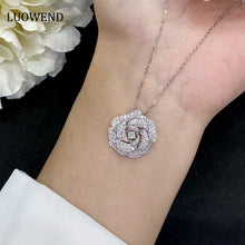Load image into Gallery viewer, LUOWEND 18K White Gold Real Natural Diamond Pendant Necklace for Women