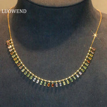 Load image into Gallery viewer, LUOWEND 18K Yellow Gold Natural Color Sapphire Necklace for Women