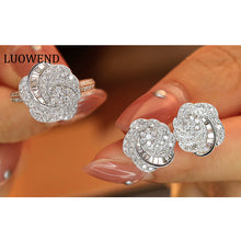 Load image into Gallery viewer, LUOWEND 18K White Gold Real Natural Diamond Earrings and Ring for Women