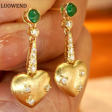 Load image into Gallery viewer, LUOWEND 18K Yellow Gold Real Natural Emerald and Diamond Gemstone Earrings for Women
