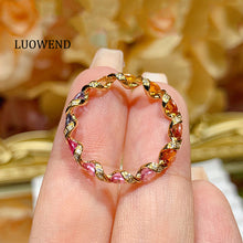 Load image into Gallery viewer, LUOWEND 18K Yellow Gold Real Natural Color Sapphire Ring for Women