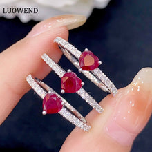 Load image into Gallery viewer, LUOWEND 18K White Gold Real Natural Ruby Gemstone Ring for Women