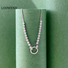 Load image into Gallery viewer, LUOWEND 18K White Gold Real Natural Diamond Necklace for Women