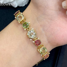 Load image into Gallery viewer, LUOWEND 18K Yellow Gold Real Natural Tourmaline Gemstone Bracelet for Women