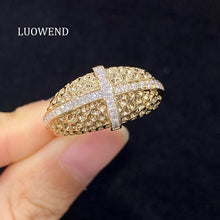 Load image into Gallery viewer, LUOWEND 18K Yellow Gold Natuiral Diamond Ring for Women