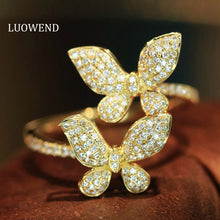 Load image into Gallery viewer, LUOWEND 18K White/Yellow Gold Fine Jewelry Real Natural Diamond Ring for Women