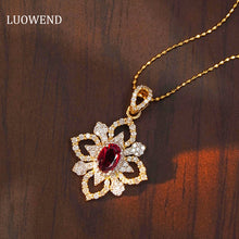 Load image into Gallery viewer, LUOWEND 18K White and Yellow Gold Real Natural Ruby and Diamond Gemstone Necklace for Women